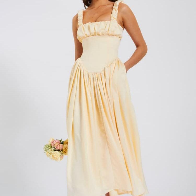 Robe Longue Élégante à Bretelles Bouffante