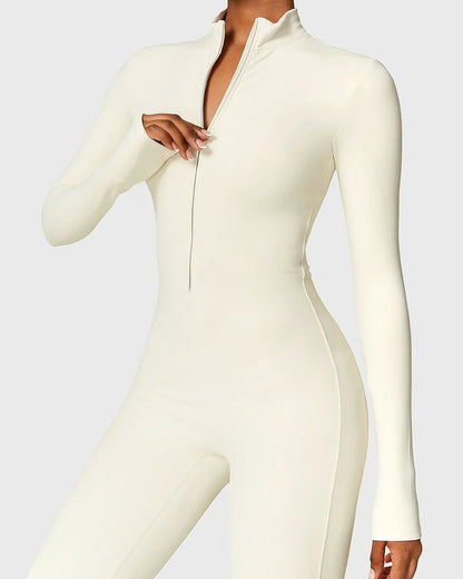 Combinaison de Fitness Lune à Manches Longues avec Fermeture Éclair