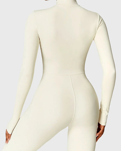 Combinaison de Fitness Lune à Manches Longues avec Fermeture Éclair