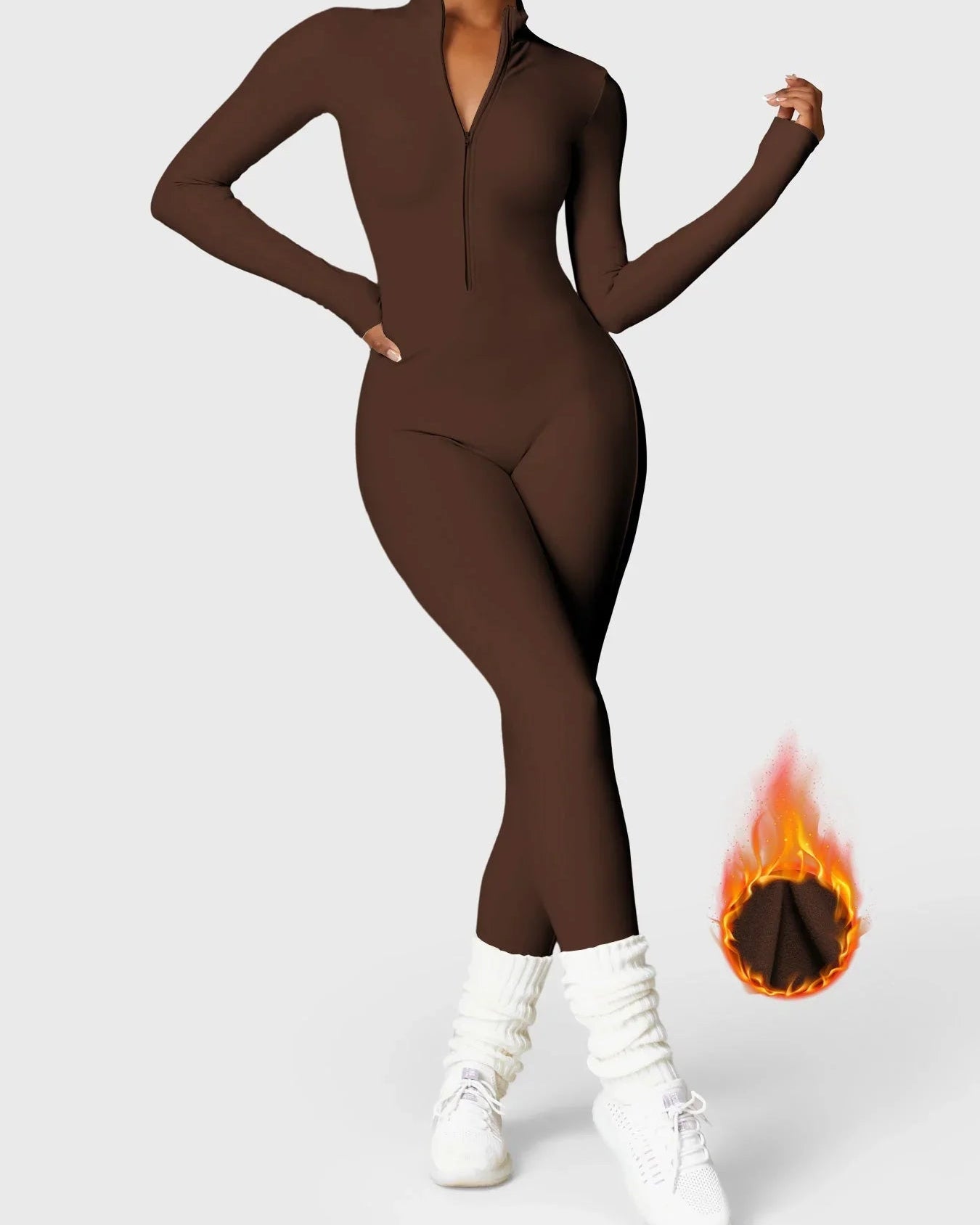 Combinaison de Fitness Lune à Manches Longues avec Fermeture Éclair