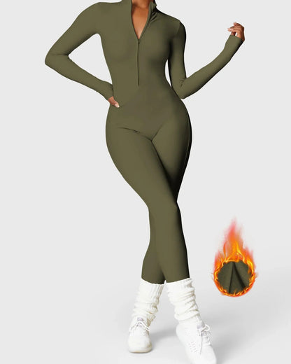 Combinaison de Fitness Lune à Manches Longues avec Fermeture Éclair