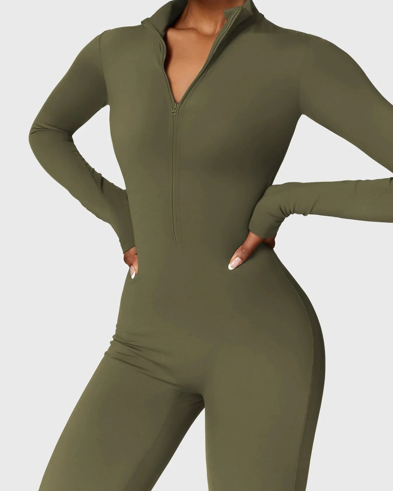 Combinaison de Fitness Lune à Manches Longues avec Fermeture Éclair