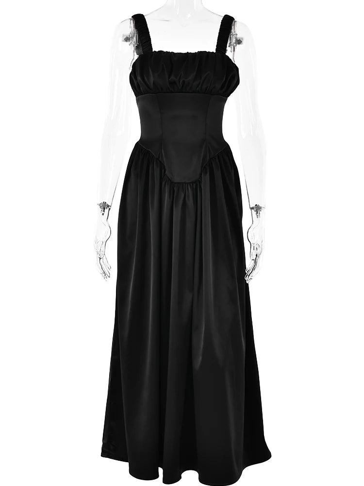 Robe Longue Élégante à Bretelles Bouffante