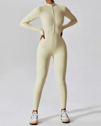 Combinaison de Fitness Lune à Manches Longues avec Fermeture Éclair