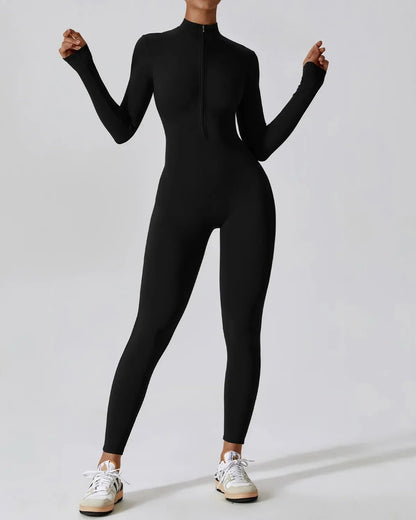 Combinaison de Fitness Lune à Manches Longues avec Fermeture Éclair