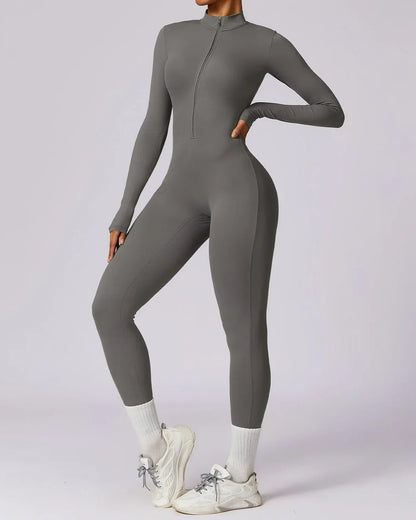 Combinaison de Fitness Lune à Manches Longues avec Fermeture Éclair